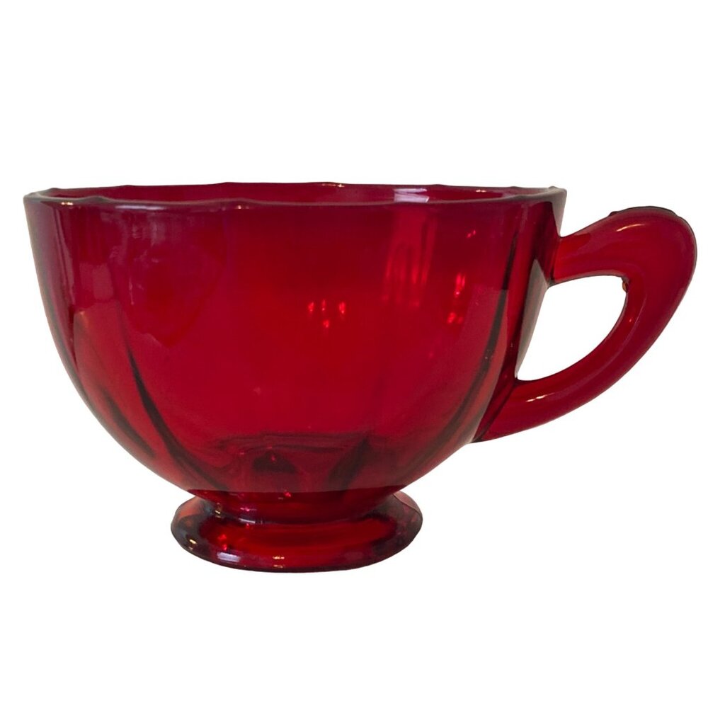 Tea Cup Handle Ruby Red Glass Footed Base Replacement Vintage Unmarked